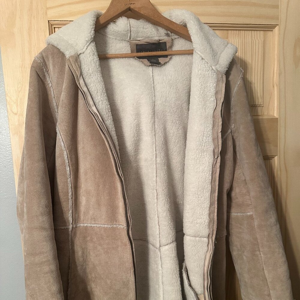 Cream Beige Suede Leather Jacket Size Small
